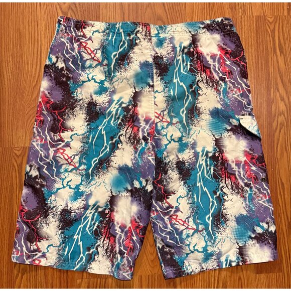 Vtg Ocean Pacific OP Board Shorts Boys XL Swim Trunks Tie Dye Lightning Lined - Picture 2 of 7